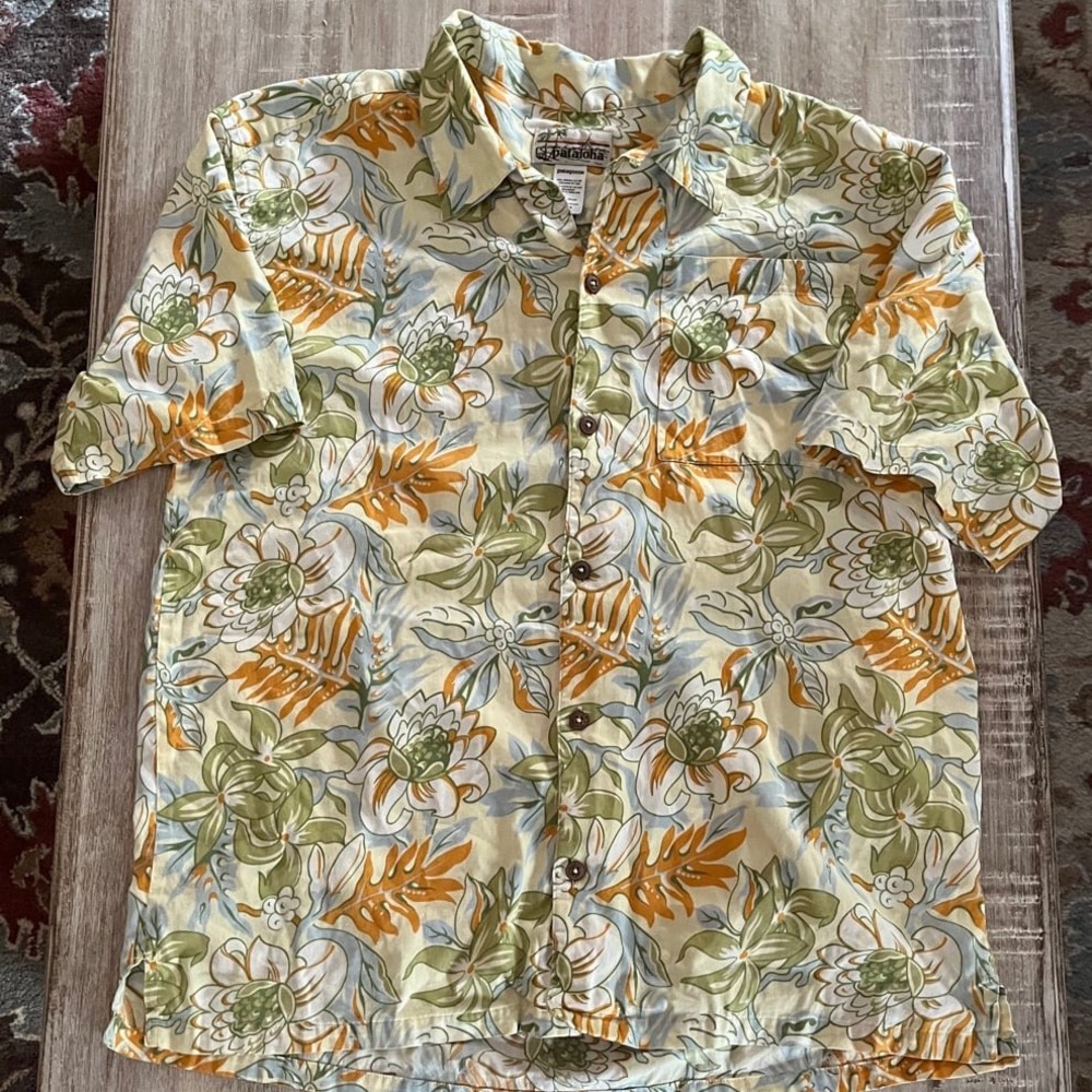 Rare Patagonia Pataloha Shirt Hawaiian Green Yellow Blue Floral Men's XL